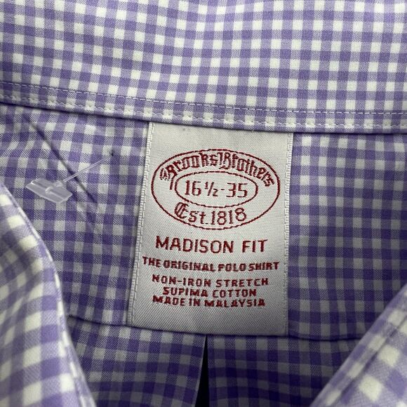 Brooks Brothers Shirt Adult Size 16.5 - 35 Check Button Up Long Sleeve Casual - Picture 8 of 13
